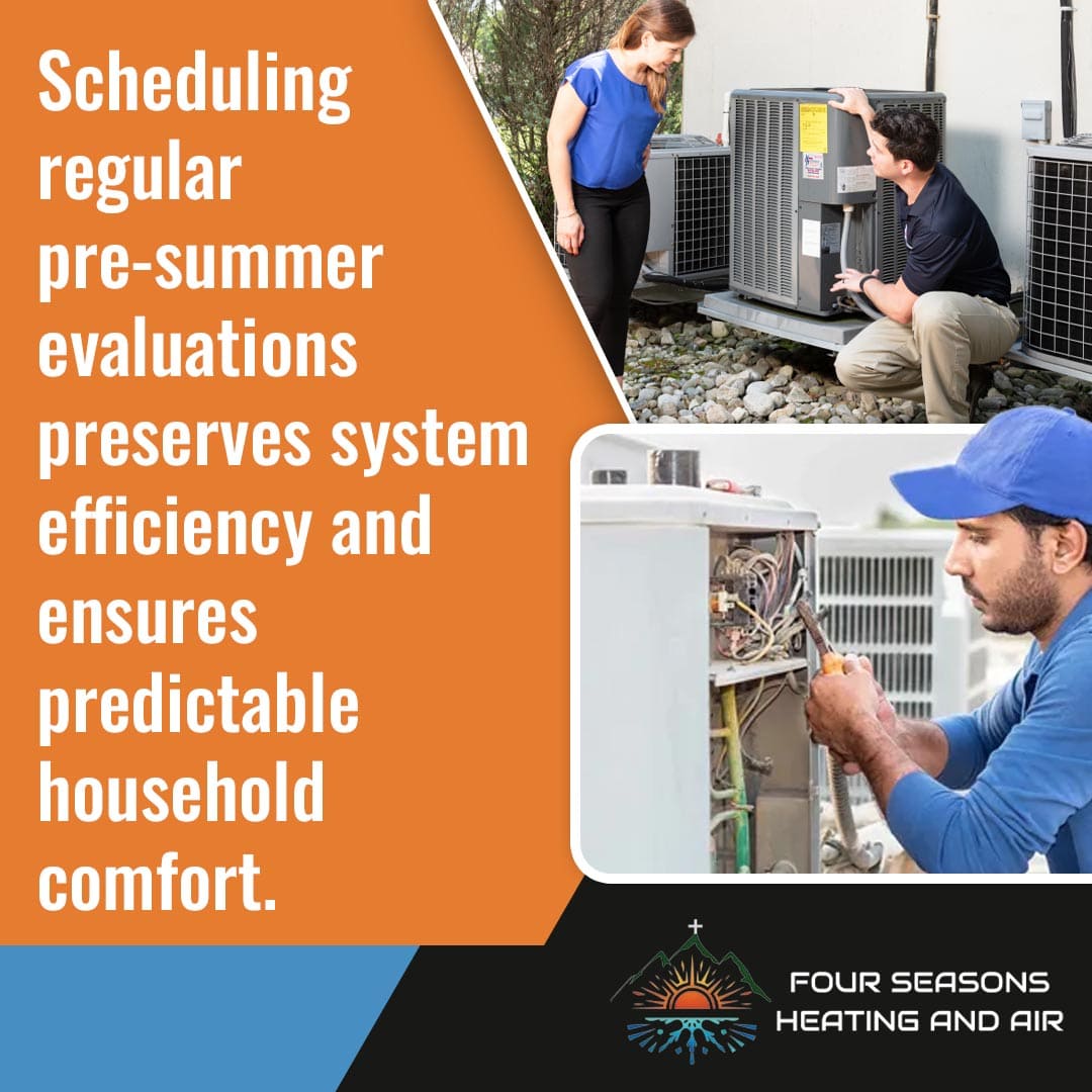 HVAC professional performing a pre-summer system evaluation to ensure household comfort and energy efficiency.